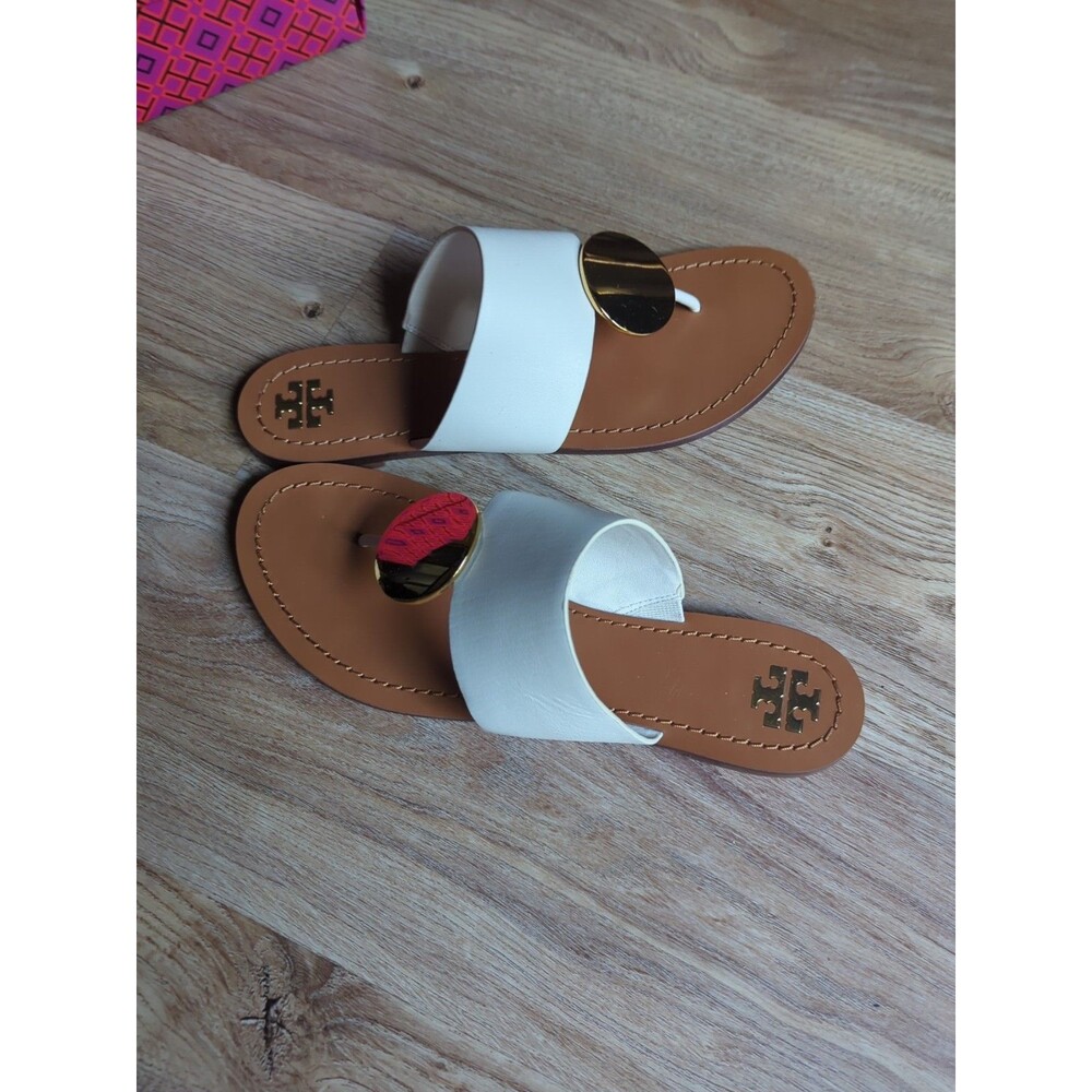 Tory Burch Patos Disk Thong Sandals White Gold Womens 9.5 - Picture 4 of 14